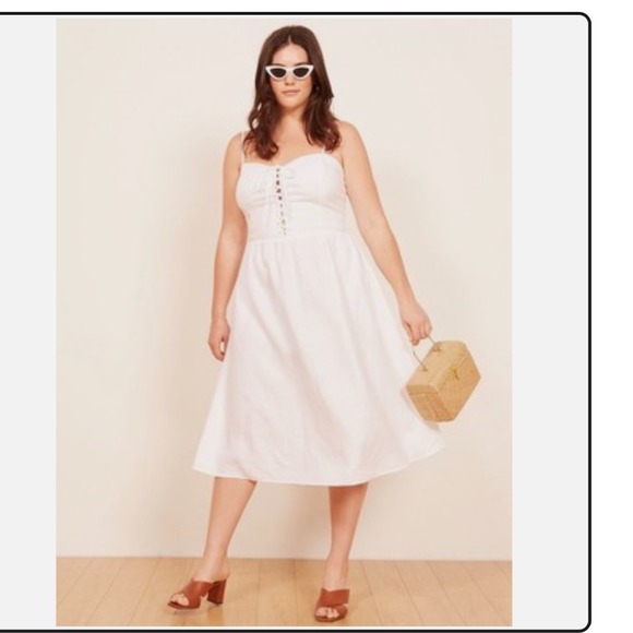 Reformation Dresses & Skirts - Reformation Serena Dress White Linen Lace Up Midi Sundress 16 NEW